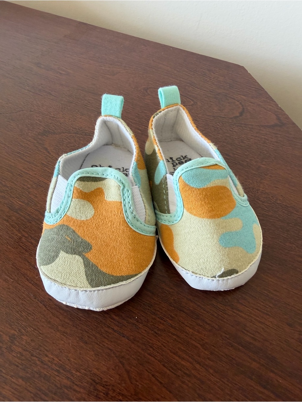 Chick Pea Baby Camouflage Slip-On Shoes in Mint & Orange